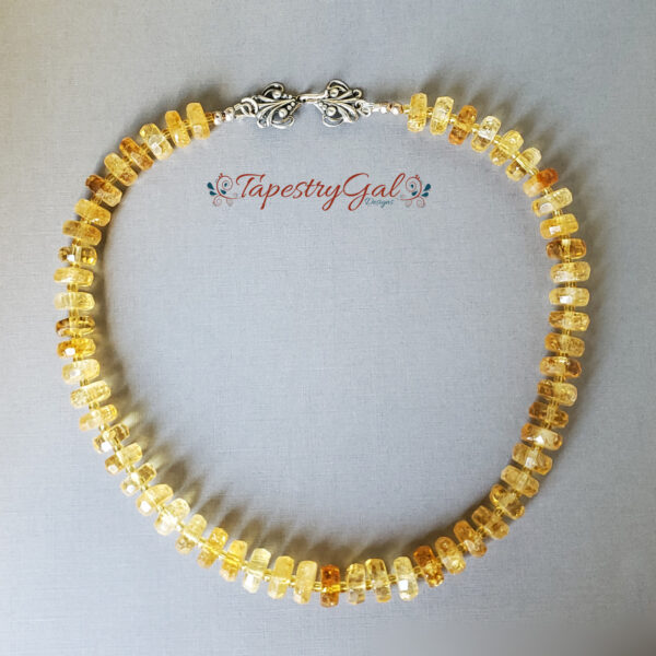 Yellow Citrine Gemstone with Fancy Sterling Silver Clasp Necklace, Free Shipping