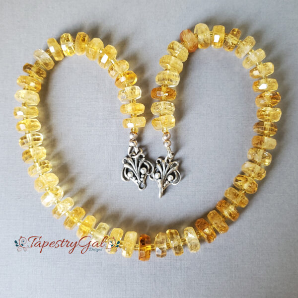 Yellow Citrine Gemstone with Fancy Sterling Silver Clasp Necklace, Free Shipping - Image 2